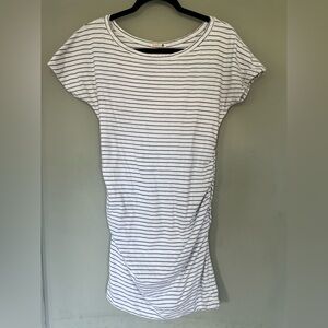 Sundry Striped White & Navy Scoop Neck Tee Dress